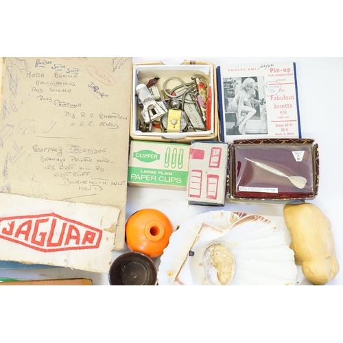 781 - A Box containing Pen Knife's, Dagger, EVR FC Blazer Badge, Jaguar Badge, etc. Needs Viewing.