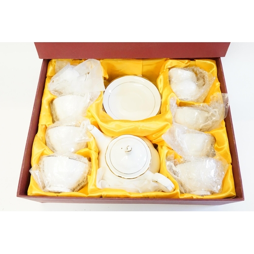 1044 - A Boxed Unused Vintage Chinese Tea Set in White & Gold made by 