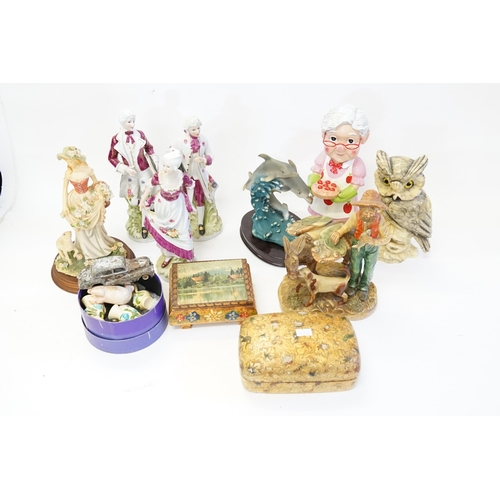 790 - A Box containing various China Figurines, Resin, Indian Boxes, etc.