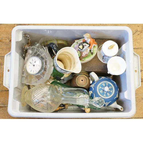 794 - A Victorian Sandwich Tray, a Wedgwood Tea Pot, Claret Jug, Clock along with various decorative China... 