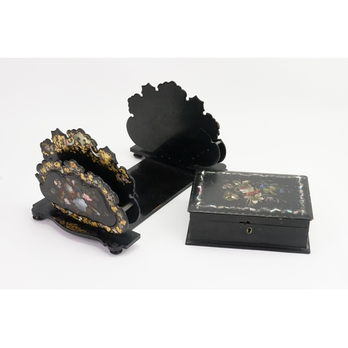 729 - A Victorian Black Lacquered & Mother of Pearl painted inlaid Box after 