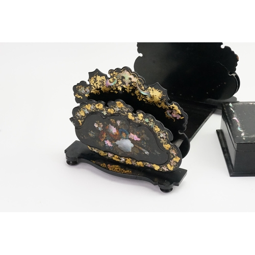 729 - A Victorian Black Lacquered & Mother of Pearl painted inlaid Box after 