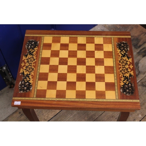 1105 - A 1960s/1970s Games Table in Mahogany containing Chess, Draughts, Playing Cards, etc. Measuring: 44c... 