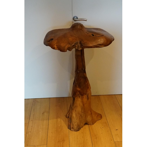 732 - A Large Carved Root Wood Study of a Mushroom on a Rustic Base. Measuring: 96cms high x 68cms (Top).