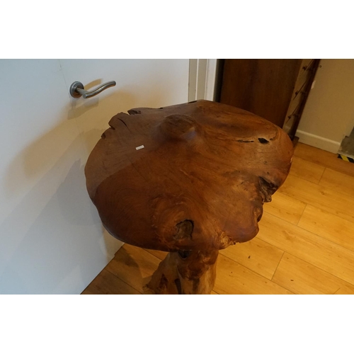 732 - A Large Carved Root Wood Study of a Mushroom on a Rustic Base. Measuring: 96cms high x 68cms (Top).