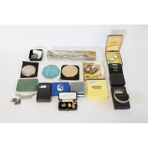 265 - A Silver bangle along with various other costume, powder compact, rolled Gold cufflinks etc.