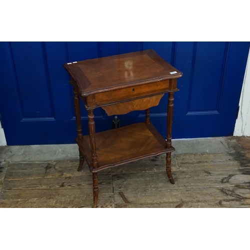 611 - A late 19th Century Beech & Mahogany Needlework Table resting on turned Swept out legs & a Fitted in... 