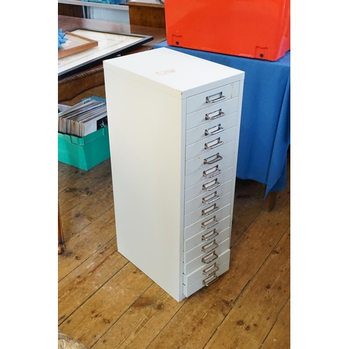 624 - A Vintage Metal Multi-Drawered (15 Drawers) Filing Cabinet in Light Grey. Measuring: 28cms Wide x 41... 