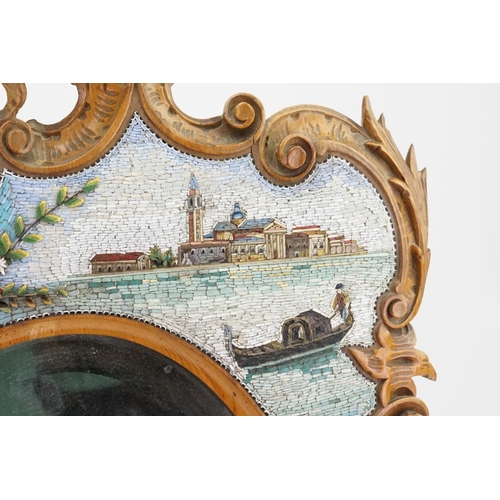 728 - A Stunning 19th Century Venetian Micro Mosaic Mirror with scenes of Venice & Flowers in a Wooden Fra... 