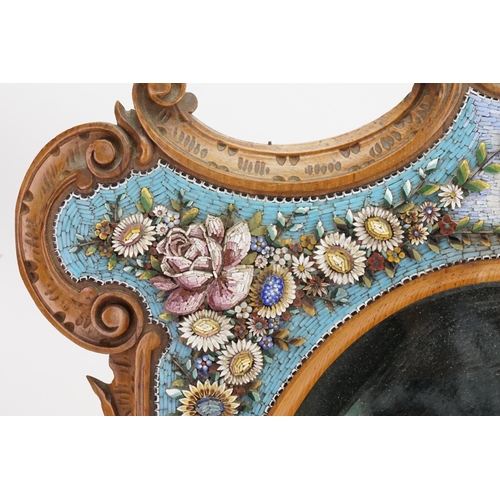 728 - A Stunning 19th Century Venetian Micro Mosaic Mirror with scenes of Venice & Flowers in a Wooden Fra... 