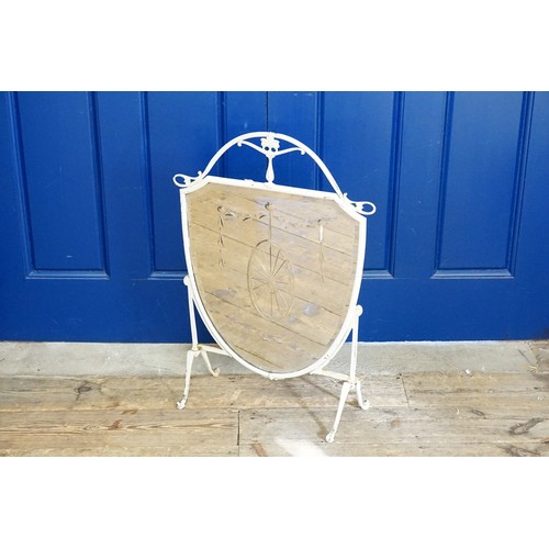 692 - An Edwardian Cut Glass & Shield Shaped Fire Screen. Measuring: 74cms High.