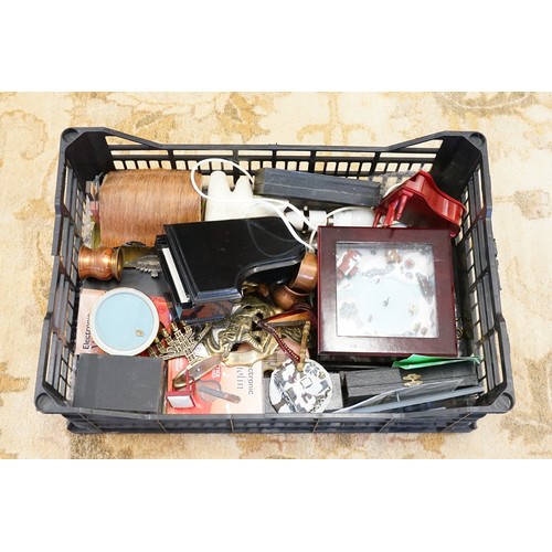 810 - A Miniature Violin in Case, a Trombone, a Music Box, a Table Lamp, Metal Ware, etc.