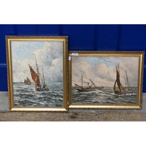 1020 - An Oil on Canvas of Fishing Boats Returning to Harbour in a Choppy Swell, marked in Pencil and Signe... 