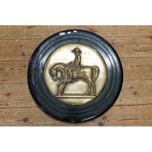 701 - A Large Antique Plaque depicting Wellington on his Horse Copenhagen. Measuring: 64cms across.