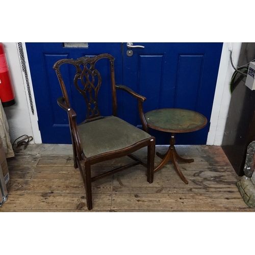 459 - A Georgian Mahogany Dining Chair with Scroll Pierced Back with later added arms & Reeded Legs along ... 