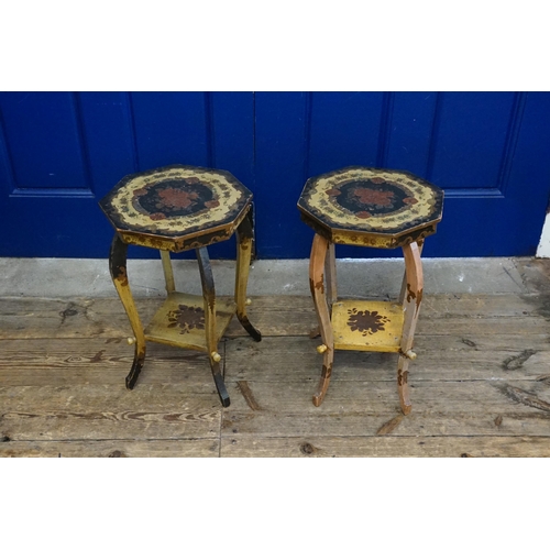 489 - A Pair of 1930s Laquered & Painted Florentine designed Side Tables. Measuring: 29cms across x 46cms ... 