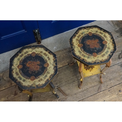 489 - A Pair of 1930s Laquered & Painted Florentine designed Side Tables. Measuring: 29cms across x 46cms ... 