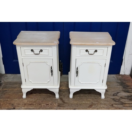 496 - A Pair of Cream Painted Bedside Tables fitted with a Single Drawer, Brass Mount & Handles, resting o... 