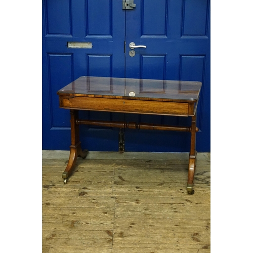 499 - A Victorian design Long Single Drawer Side Table resting on Chamfered Splayed Legs, Brass Caps & Tur... 