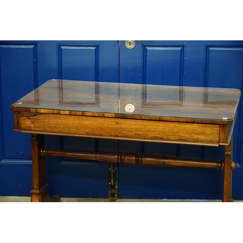 499 - A Victorian design Long Single Drawer Side Table resting on Chamfered Splayed Legs, Brass Caps & Tur... 