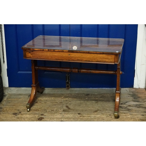 499 - A Victorian design Long Single Drawer Side Table resting on Chamfered Splayed Legs, Brass Caps & Tur... 