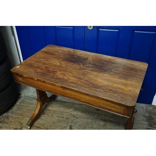 499 - A Victorian design Long Single Drawer Side Table resting on Chamfered Splayed Legs, Brass Caps & Tur... 