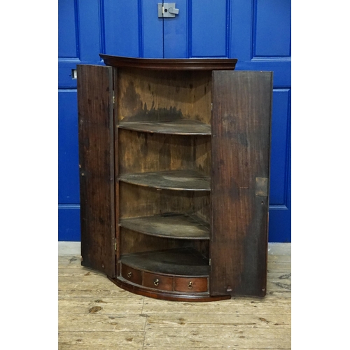 503 - A Large Georgian Mahogany Veneered Bow Fronted Corner Cupboard with Brass H Hinges & Metal Block Cov... 