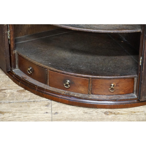 503 - A Large Georgian Mahogany Veneered Bow Fronted Corner Cupboard with Brass H Hinges & Metal Block Cov... 