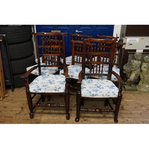 504 - A Collection of Eight Turned Back North Country Chestnut & Stained Dining Chairs to include two Elbo... 