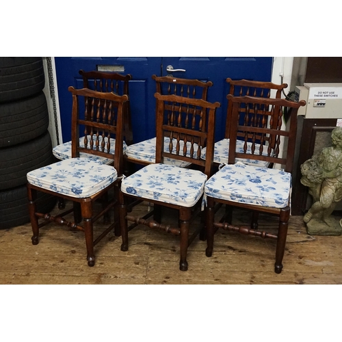 504 - A Collection of Eight Turned Back North Country Chestnut & Stained Dining Chairs to include two Elbo... 