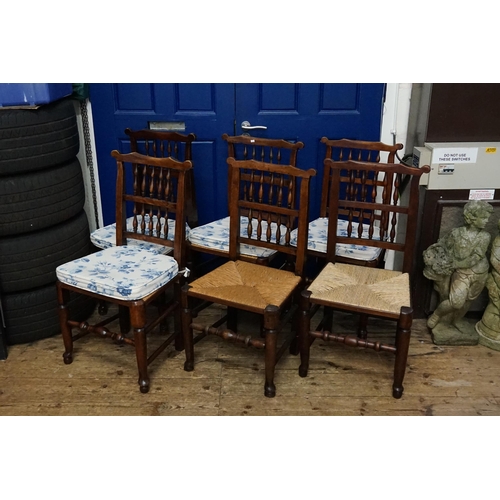 504 - A Collection of Eight Turned Back North Country Chestnut & Stained Dining Chairs to include two Elbo... 