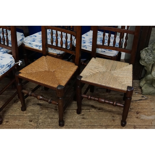 504 - A Collection of Eight Turned Back North Country Chestnut & Stained Dining Chairs to include two Elbo... 