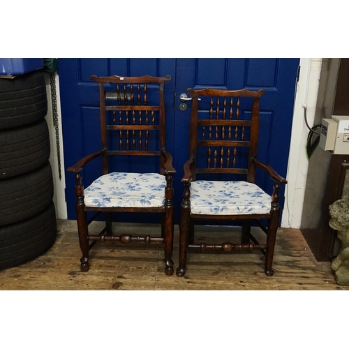 504 - A Collection of Eight Turned Back North Country Chestnut & Stained Dining Chairs to include two Elbo... 