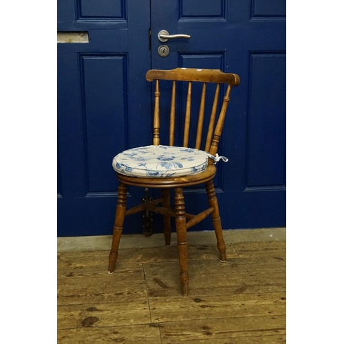 505 - A Spindle & Turned Back Solid Seat Kitchen Chair resting on turned legs & cross stretchers along wit... 