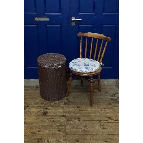 505 - A Spindle & Turned Back Solid Seat Kitchen Chair resting on turned legs & cross stretchers along wit... 