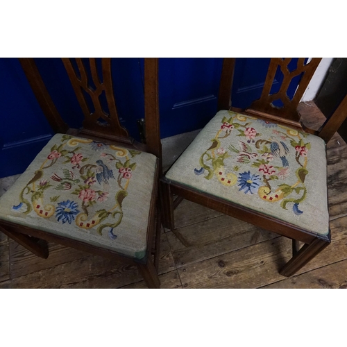 509 - Two Hepplewhite Pierced back Mahogany Framed Dining Chairs resting on Reeded Front Legs.