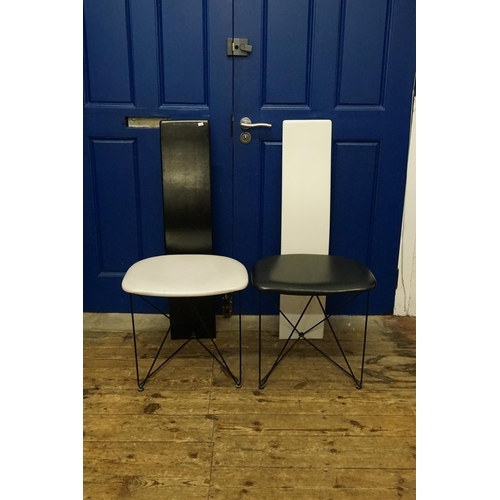 517 - Two White & Black Lacquered padded Seated & Wire Legged Dining Chairs after a design by 