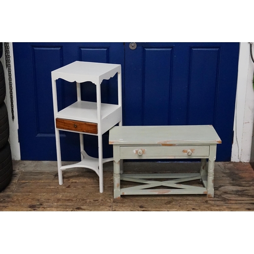 518 - A Georgian design White Painted Wash Stand along with a painted Single Drawer Coffee Table.