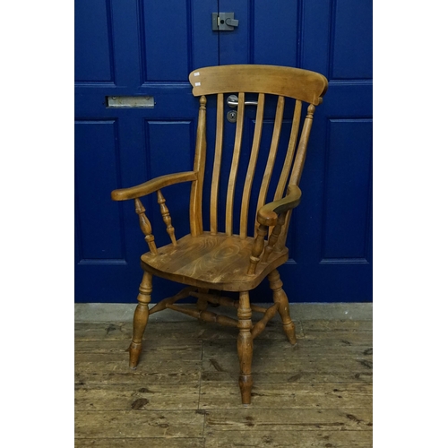 521 - A Beech & Pine Framed Grandfathers Chair fitted with a Shaped Seat, Curved Arms, Splat Back & Crinol... 