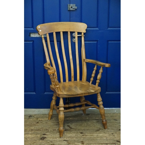 521 - A Beech & Pine Framed Grandfathers Chair fitted with a Shaped Seat, Curved Arms, Splat Back & Crinol... 