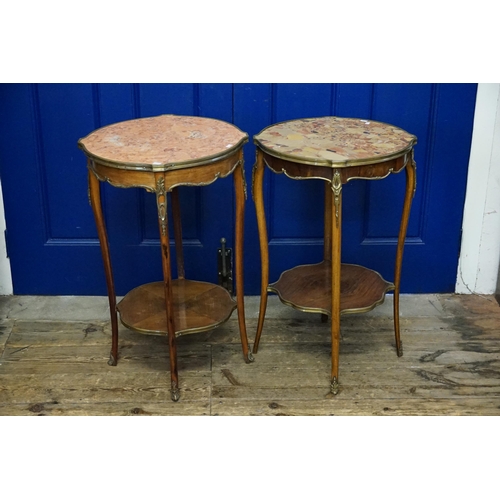 523 - An Antique Stained as Beech Rosewood veneered metal mounted French Lamp Table with a mixed marble To... 