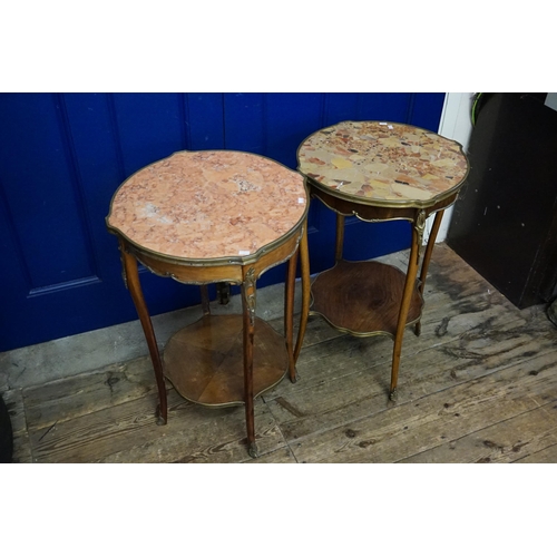 523 - An Antique Stained as Beech Rosewood veneered metal mounted French Lamp Table with a mixed marble To... 