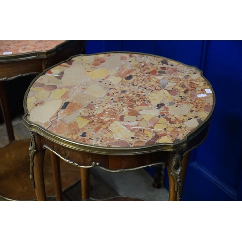 523 - An Antique Stained as Beech Rosewood veneered metal mounted French Lamp Table with a mixed marble To... 