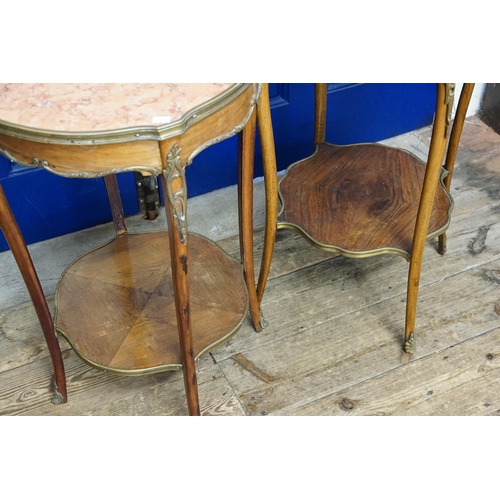 523 - An Antique Stained as Beech Rosewood veneered metal mounted French Lamp Table with a mixed marble To... 