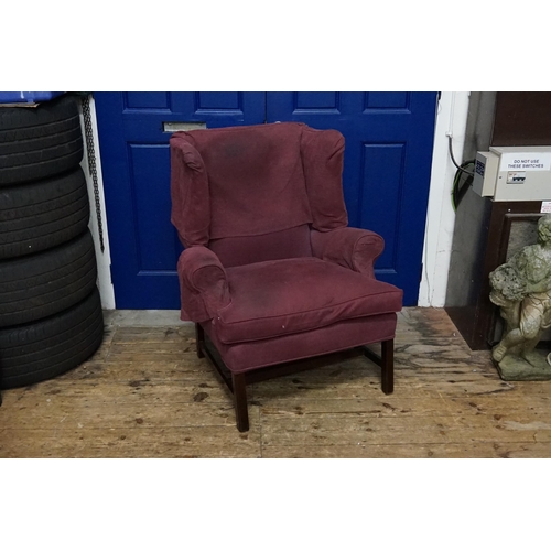 528 - An Edwardian Stained as Mahogany Semi-Winged Fireside Chair with Roll Over Arms, Swept round & resti... 