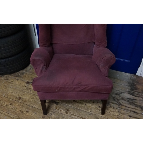 528 - An Edwardian Stained as Mahogany Semi-Winged Fireside Chair with Roll Over Arms, Swept round & resti... 