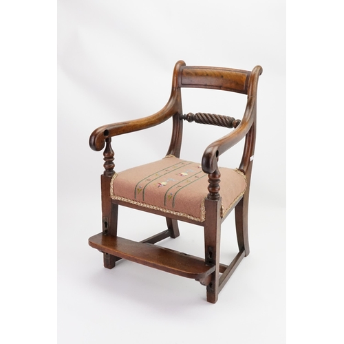 531 - A Regency Mahogany Child's Chair with a Rope Twist Back, Swan Neck Arms, alternating Foot Step & a f... 