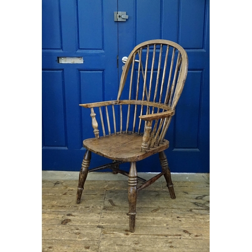 543 - A Beech, Elm & Holly Framed Splat Back Windsor Elbow Chair.