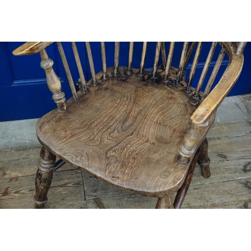 543 - A Beech, Elm & Holly Framed Splat Back Windsor Elbow Chair.