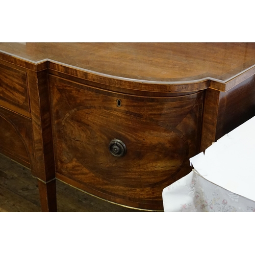 547 - A Large Georgian inlaid Bureau with Two Centre Drawers & Two Outer Bin Drawers, Brass Handles & a Pe... 